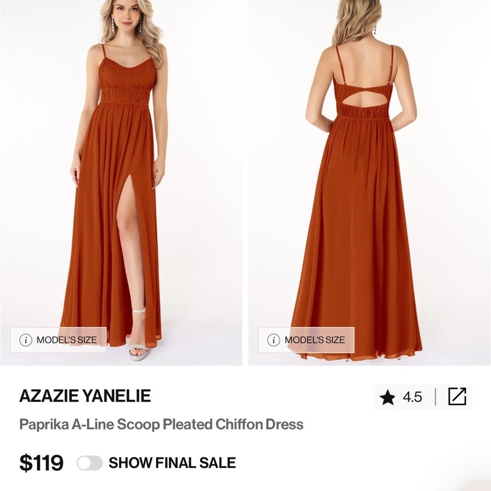 AZAZIE YANELIE
Paprika A-Line Scoop Pleated Chiffon Dress
